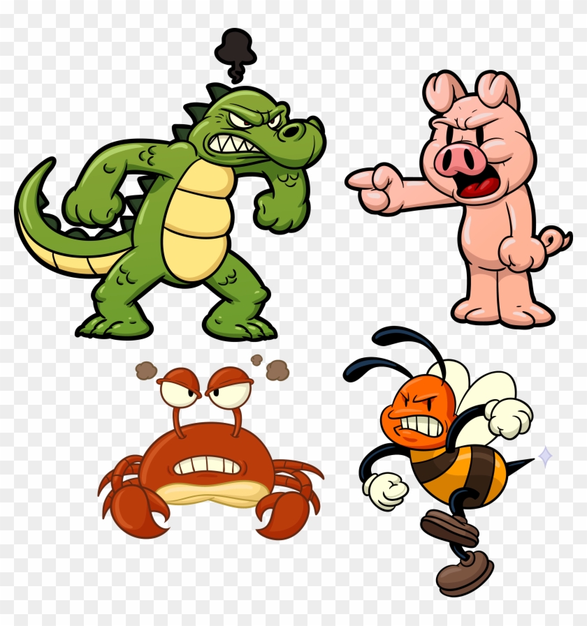 Cute Animals Angry Bee Honey Crocodile Vector Clipart - Png Download