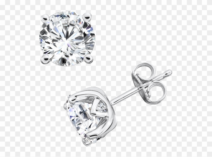 Diamond Solitaire Studs In 14k White Gold With Platinum - Engagement Ring Clipart #4606920