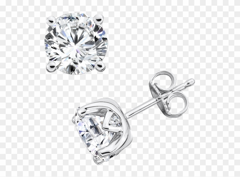Diamond Solitaire Studs In 14k White Gold With Platinum - Engagement Ring Clipart