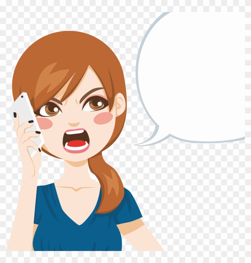Angry Girl Png - Cartoon Girl Talking On Phone Clipart #4607061