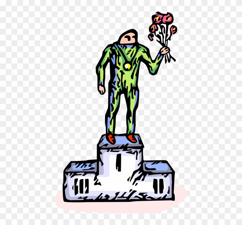 Vector Illustration Of First Place Winner Stands On Clipart