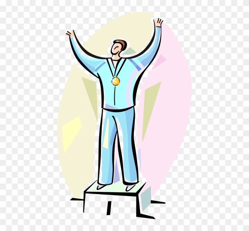 Vector Illustration Of Medalist Winner On Podium With - Illustration Clipart
