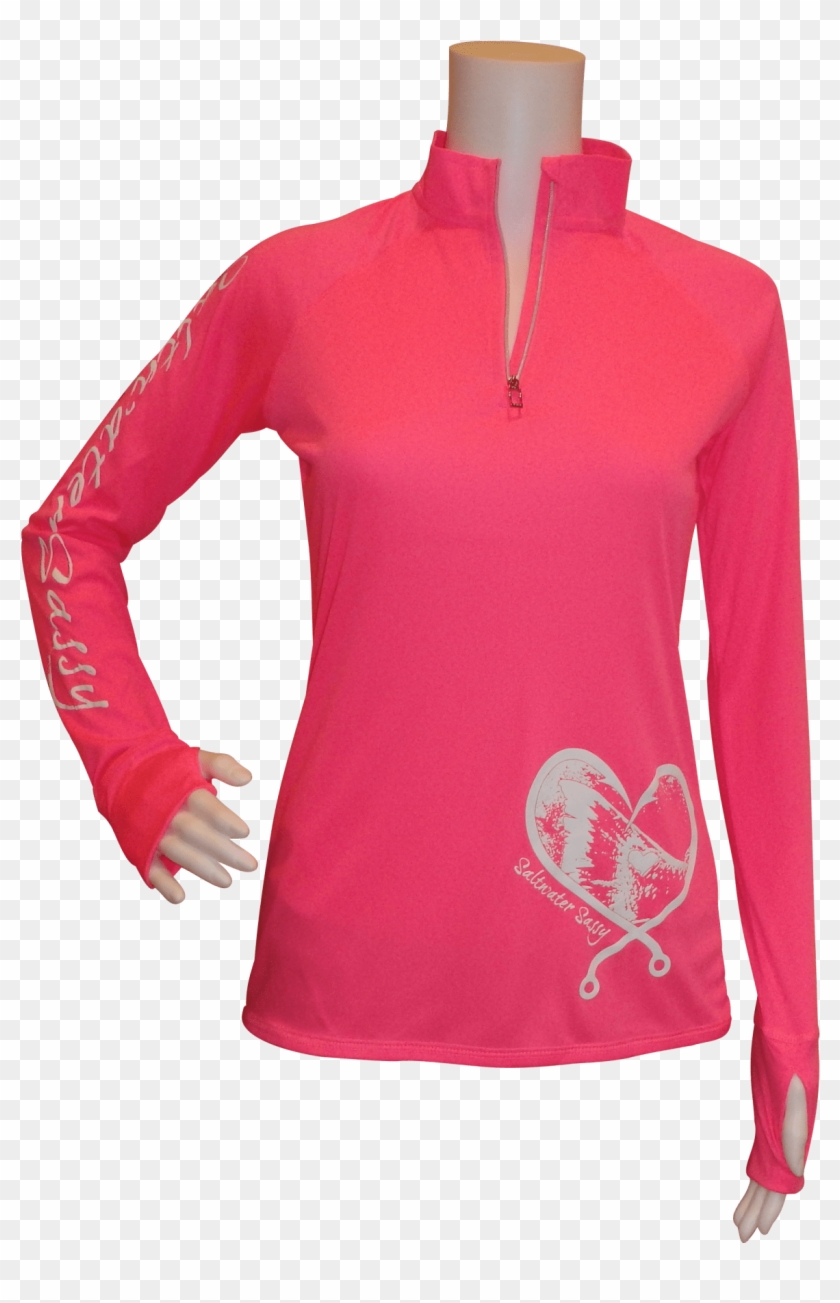 Redfish Heart Quarter Zip Pink - Active Shirt Clipart #4608137