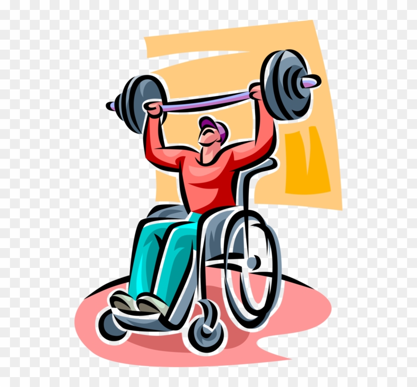 Vector Illustration Of Handicapped Or Disabled Weightlifter - Man Lifting Weights Clipart