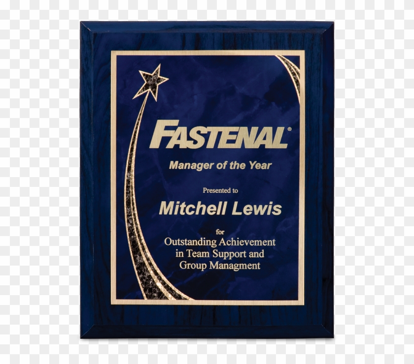 Blue Woodgrain Plaque W/ Rising Star Plate - Commemorative Plaque Clipart