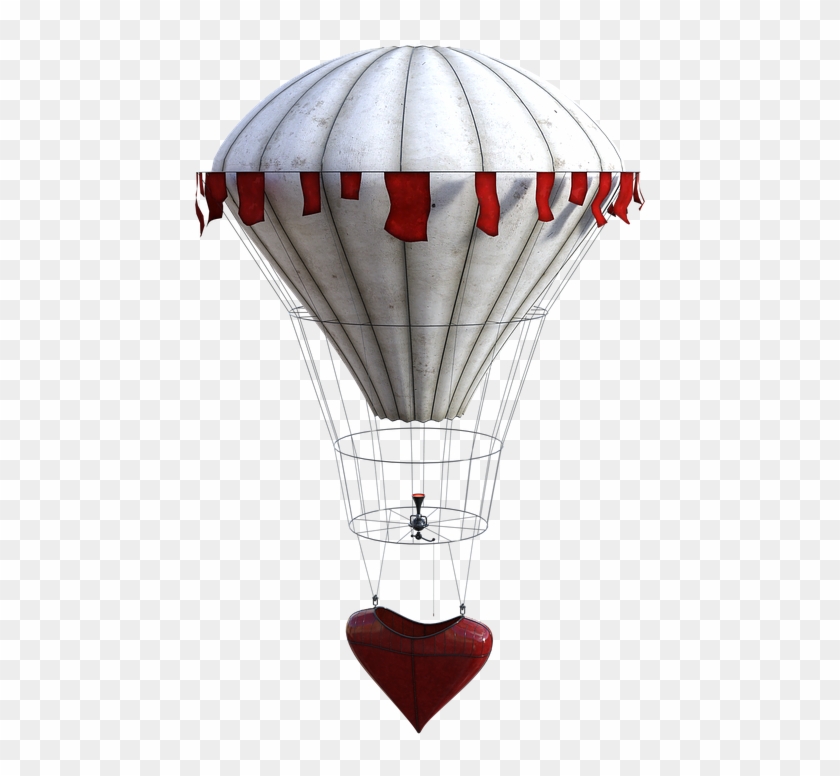 Globo, Aire Caliente, Corazón, Blanco, Rojo, Cadenas - Hot Air Balloon Clipart #4614765