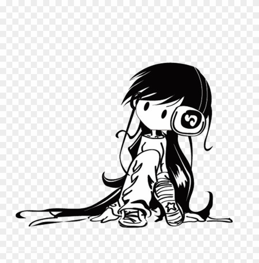 Music Drawing Listening - Cartoon Music Black White Clipart