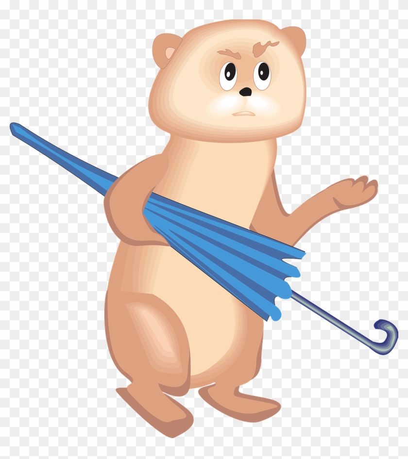 Umbrella Blue Holding Bear Png Image - Cartoon Clipart