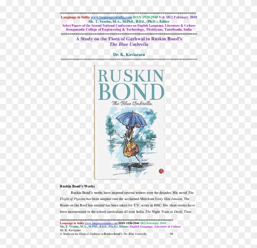Pdf - Blue Umbrella By Ruskin Bond Clipart