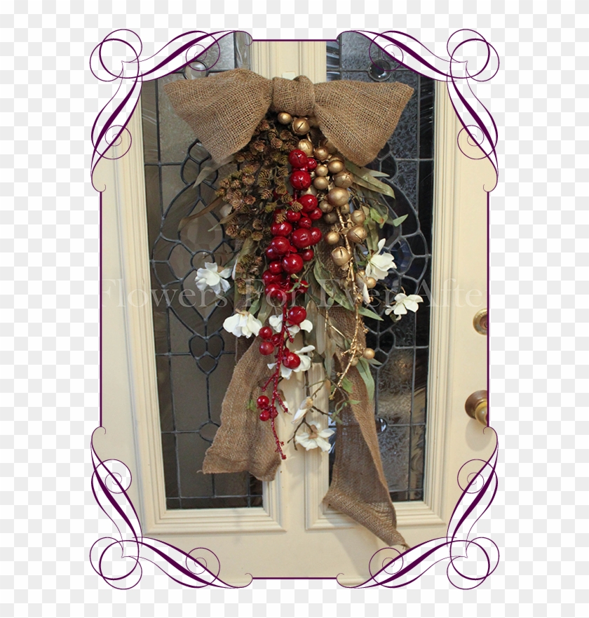 Rustic Burlap With Gold And Red Pods With Eucalytpus - Wreath Clipart