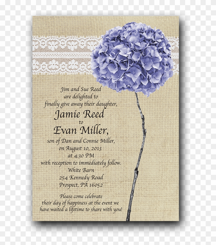 Burlap, Lace & Hydrangea Invitation - Purple Hydrangea Clipart