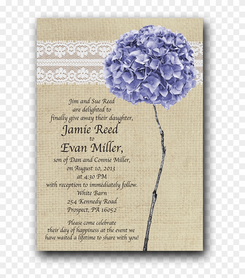 Burlap, Lace & Hydrangea Invitation - Purple Hydrangea Clipart #4620936