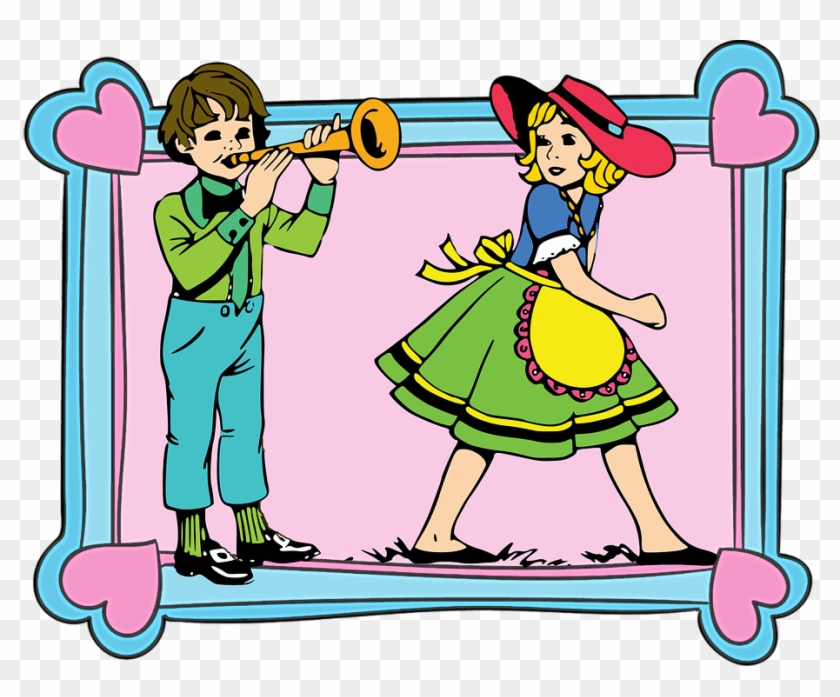 Frame Children Boy Girl Trumpet Music Vintage - Cartoon Clipart #4621972