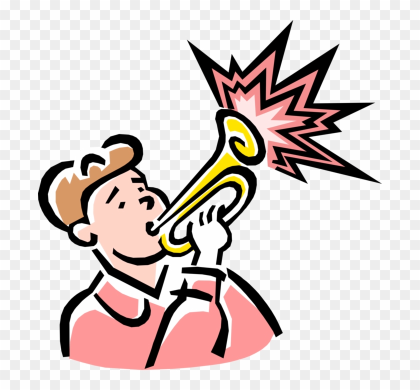 Vector Illustration Of Boy Blasts Trumpet Brass Musical Clipart