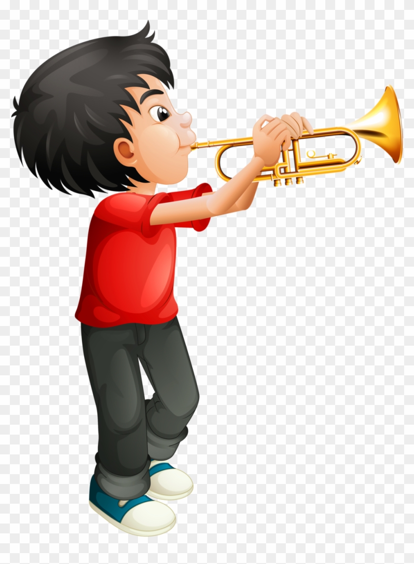 Trumpet Clipart Photo Book1 - Boy Playing The Trumpet - Png Download #4622135
