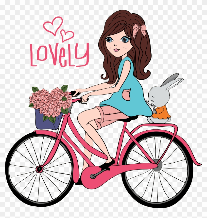 Bicycle Clipart Lady Cycling - Png Download