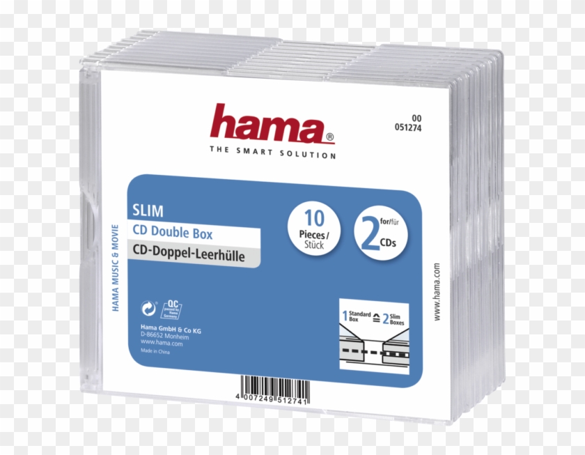 Hama Slim Double Cd Dvd Jewel Case,ppack Of 10, Transparent - Hema Cd Doosjes Clipart