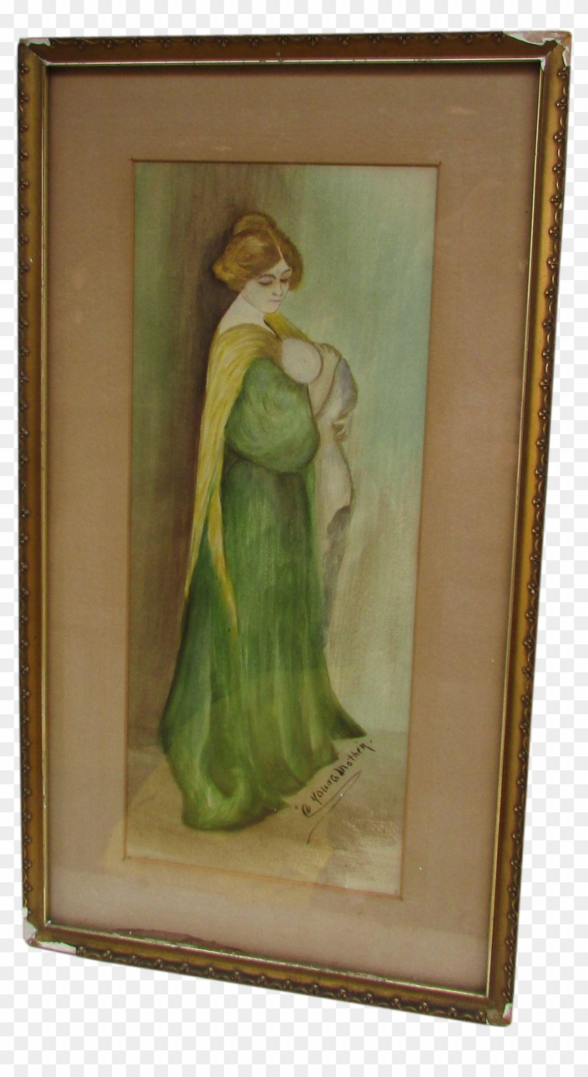 Vintage Watercolor Painting Titled 'young Mother' Framed - Picture Frame Clipart