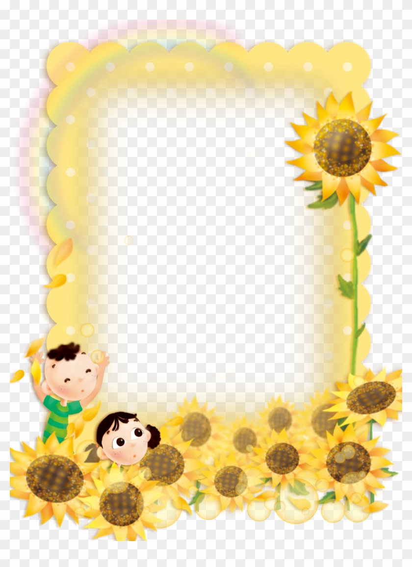 Cute Child Sunflower Border Background - Flower Cute Border Design Clipart #4632343