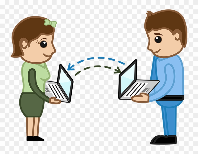 Data Transfer Between Laptops Business Cartoon Characters - Data Transfer Cartoon Clipart