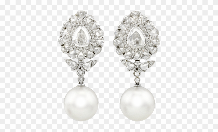 Rose Cut Diamond And Pearl Drop Earrings ~ - Earrings Clipart