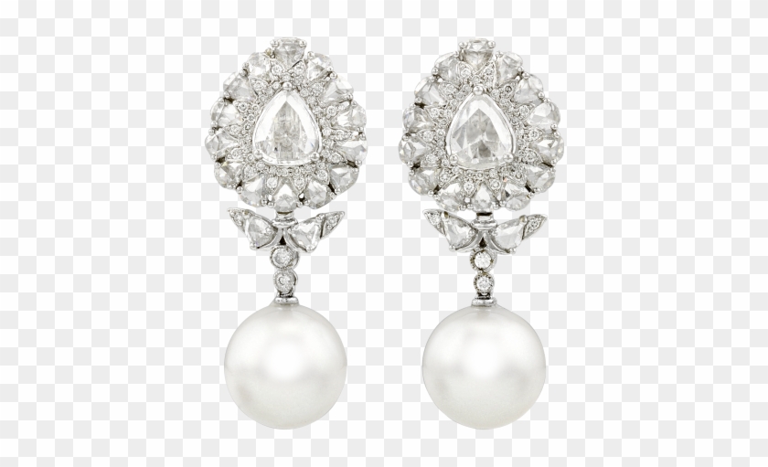 Rose Cut Diamond And Pearl Drop Earrings ~ - Earrings Clipart