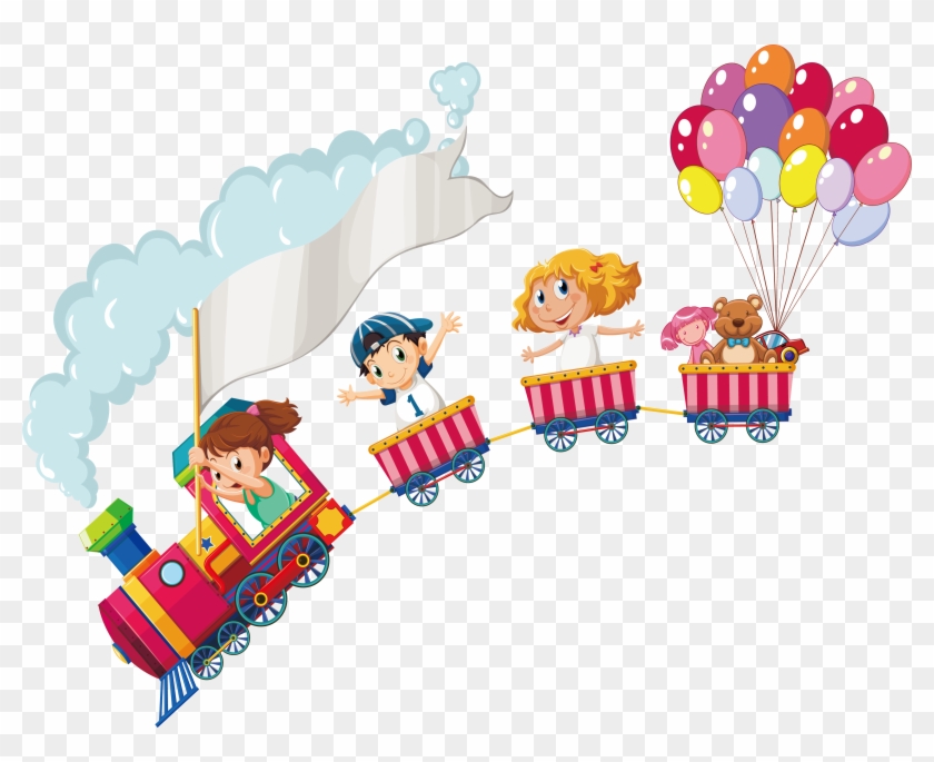Stock Illustration Child Children On A Small - Border Template Train Clipart
