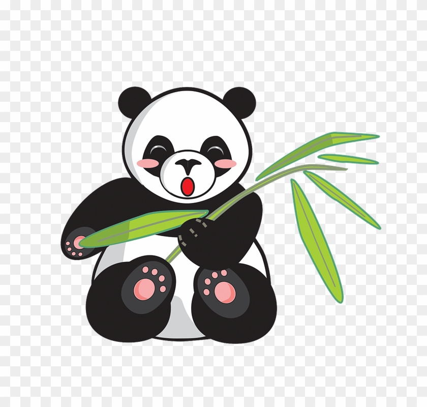 Panda Cartoon Cute Animal Comics Bamboo - Panda On Bamboo Clip Art - Png Download