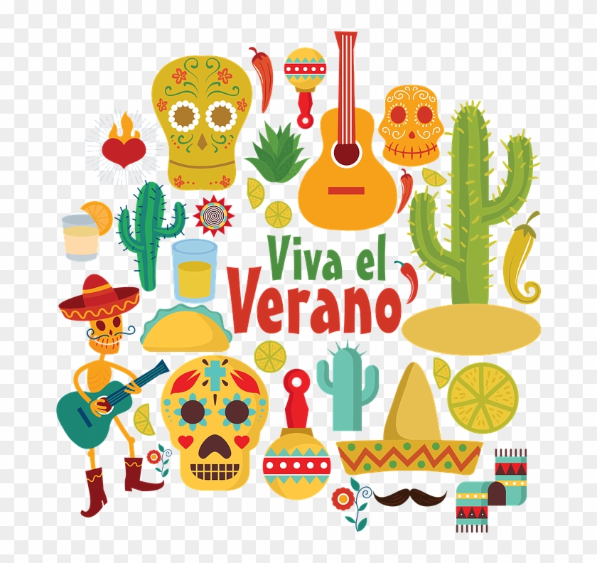 Mexico, Guitar, Cactus, Desert, Skulls, Santa Muerte - Mexican Day Clipart #4638623