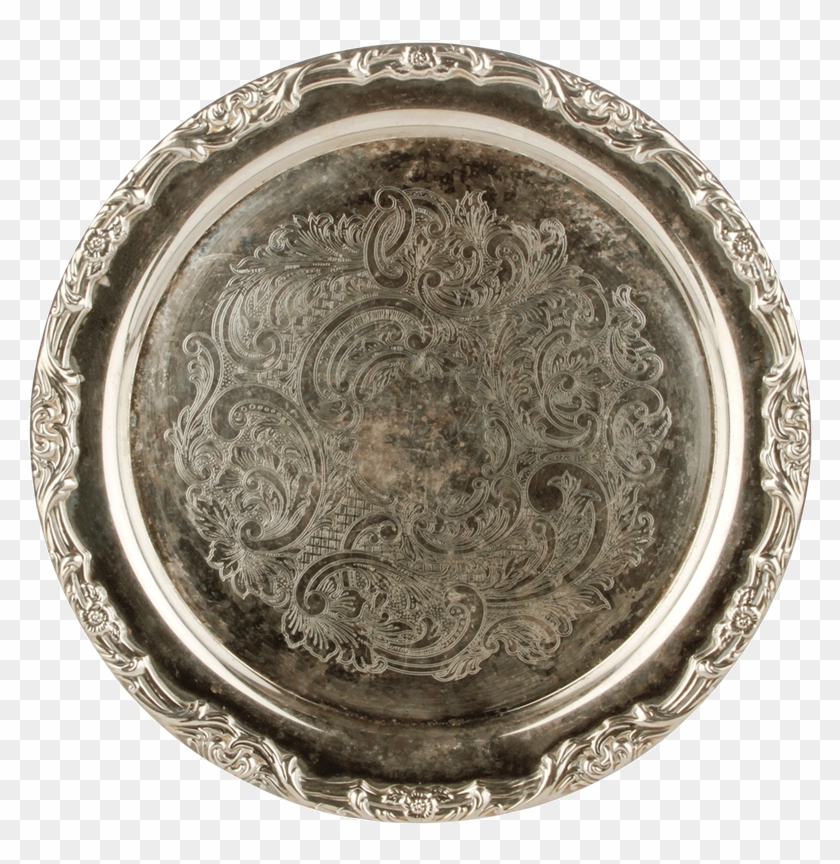 Vintage Silver Round Tray - Antique Clipart #4640244