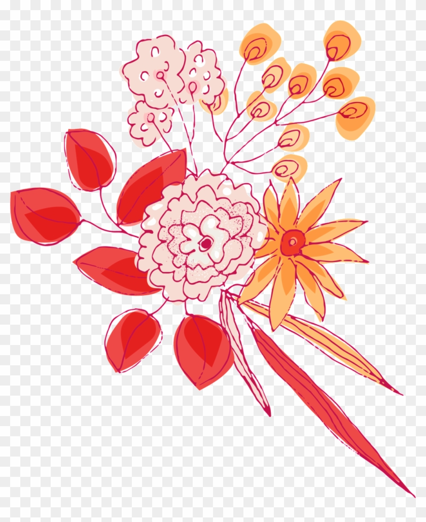 Hand Drawn Linear Style Flower Png Transparent , Png Clipart