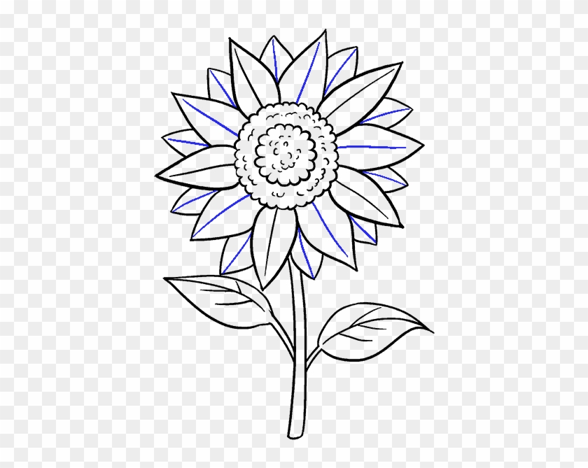 Drawn Flower Sunflower - Easy Sun Flower Drawing Clipart
