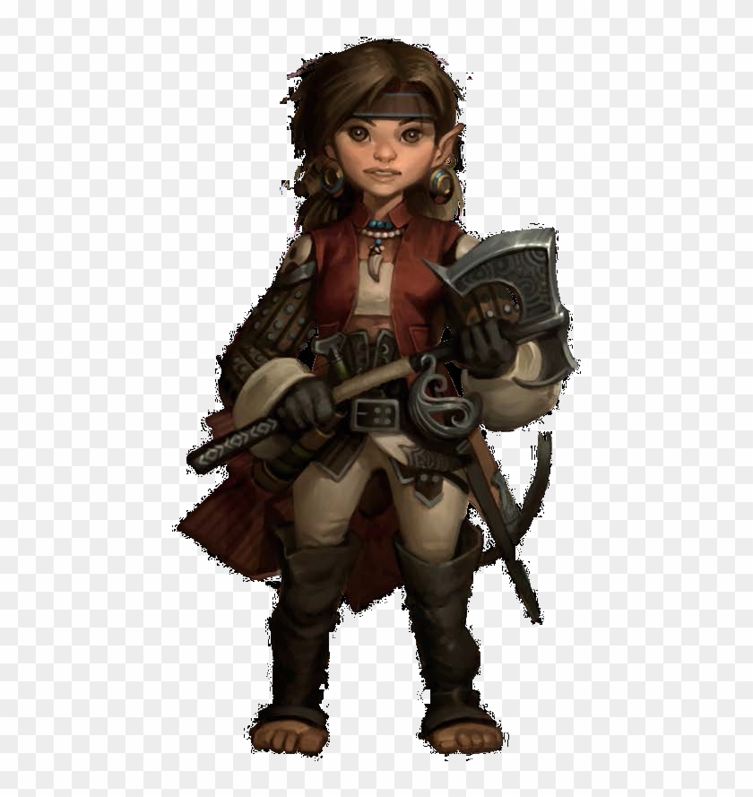 Download Level 1 Halfling Warrior With Battle Axe, Crossbow - Female Rock G...