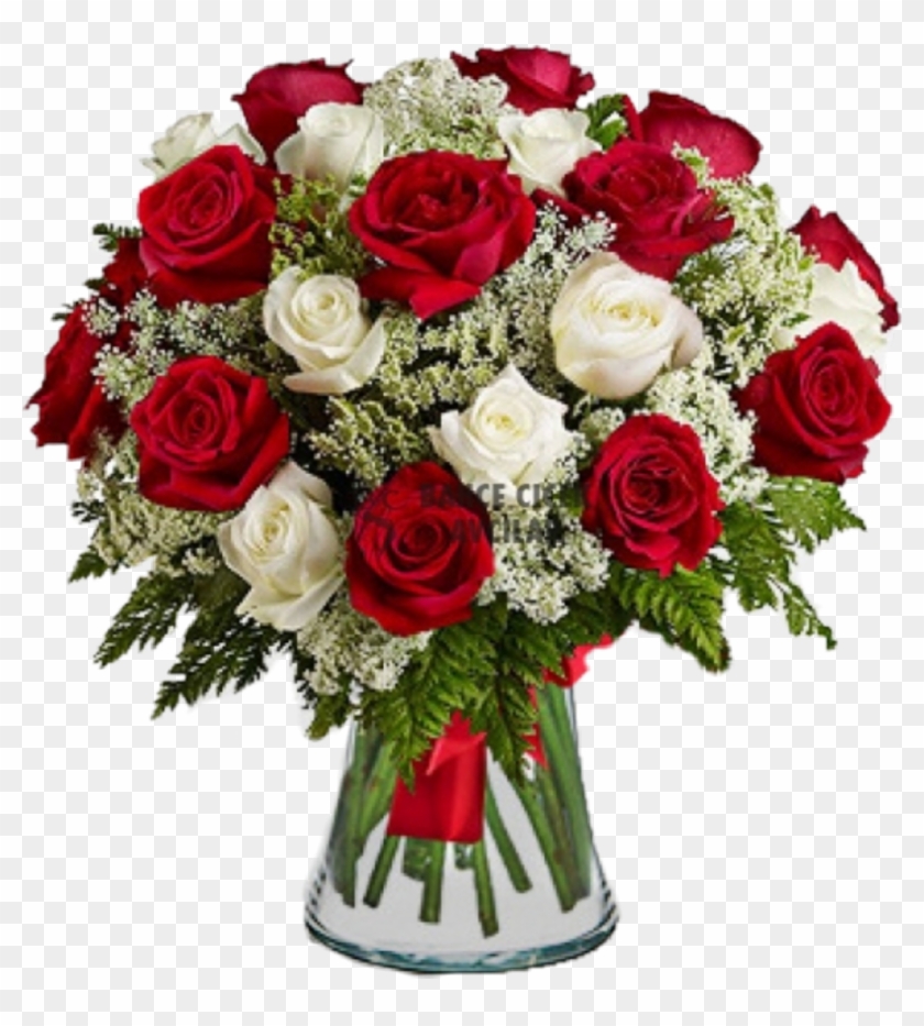 #jarrón De Rosas Rojas Y Blancas - White And Red Roses Arrangement Clipart #4644422