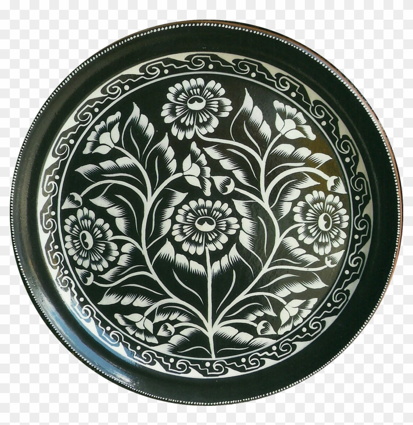 Platon Negro Con Flores Blancas 16" X 1" - Circle Clipart