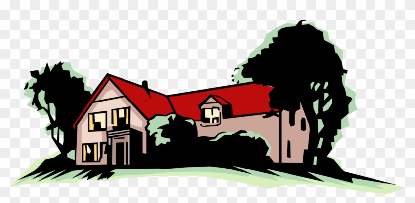 Vector Illustration Of Farmhouse Or Country Home Residence - House Clipart #4650833