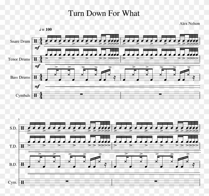 Turn Down For What Sheet Music For Percussion Download - Drumline Movie Music Sheet Clipart