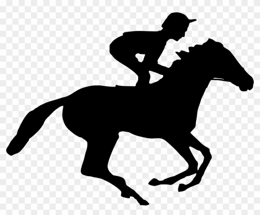 Animal, Equine, Horse, Human, Jockey, Male, Man, People - Running Horse With Jockey Silhouette Clipart
