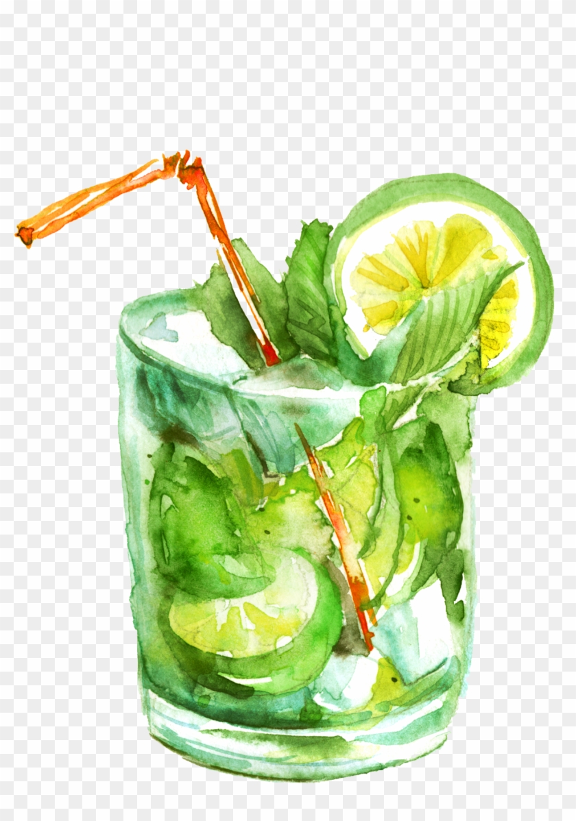 Lemon Clipart, Barware, Mint, Clip Art, Peppermint, - Watercolor Cocktail Drawing - Png Download #4653727