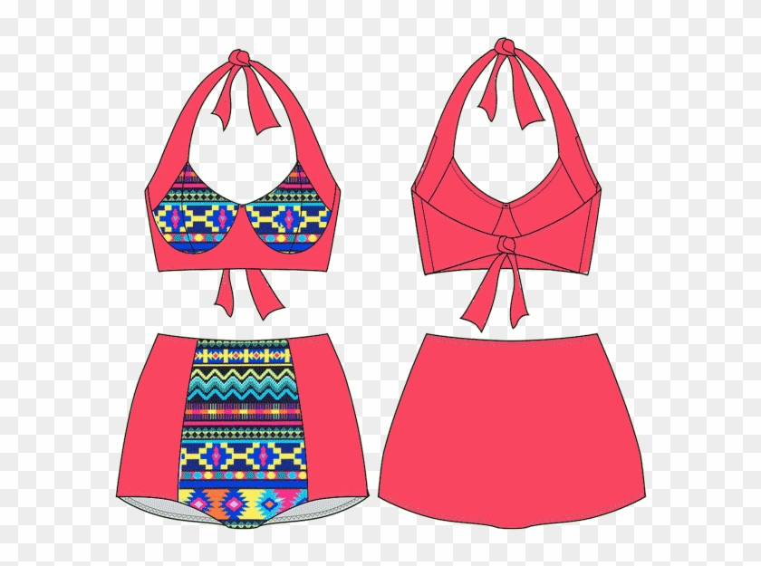The Reno Halter Bikini Top Has Ties Around The Neck - Retro Swimsuit Top Pattern Clipart