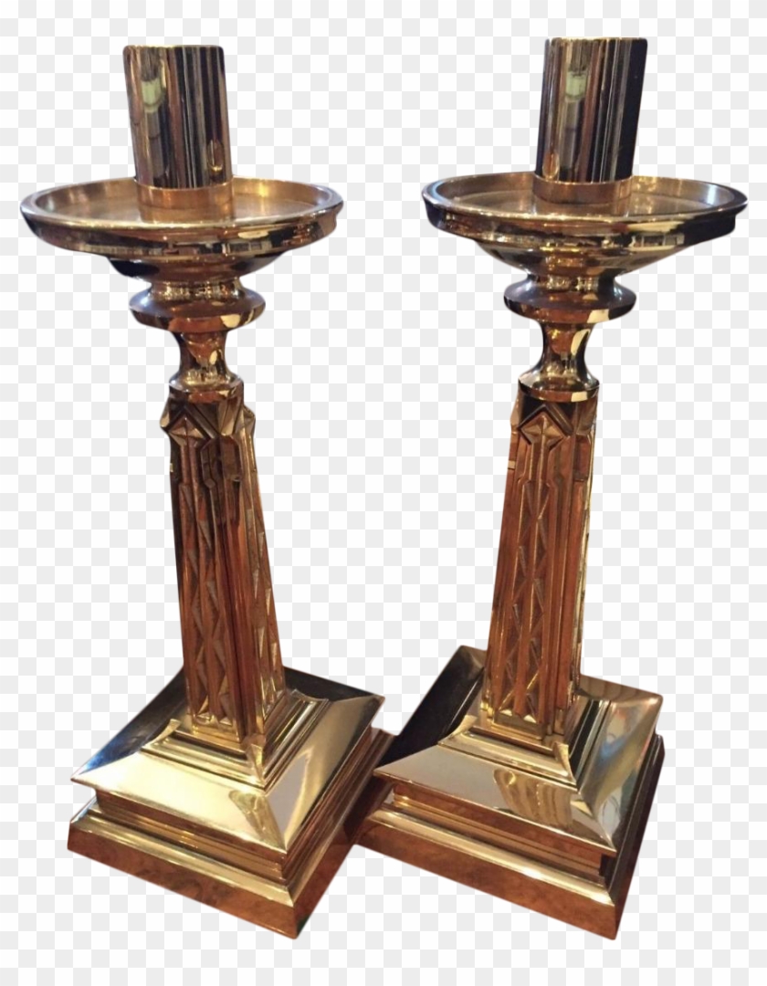 Gold Plate Bronze Candlesticks Nouveau Goth-a Pair - Antique Clipart #4657083