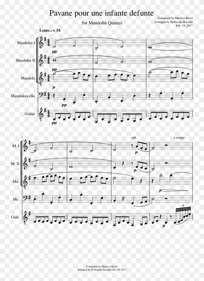 Pavane Pour Une Infante Defunte For Mandolin Quintet - Sheet Music Clipart