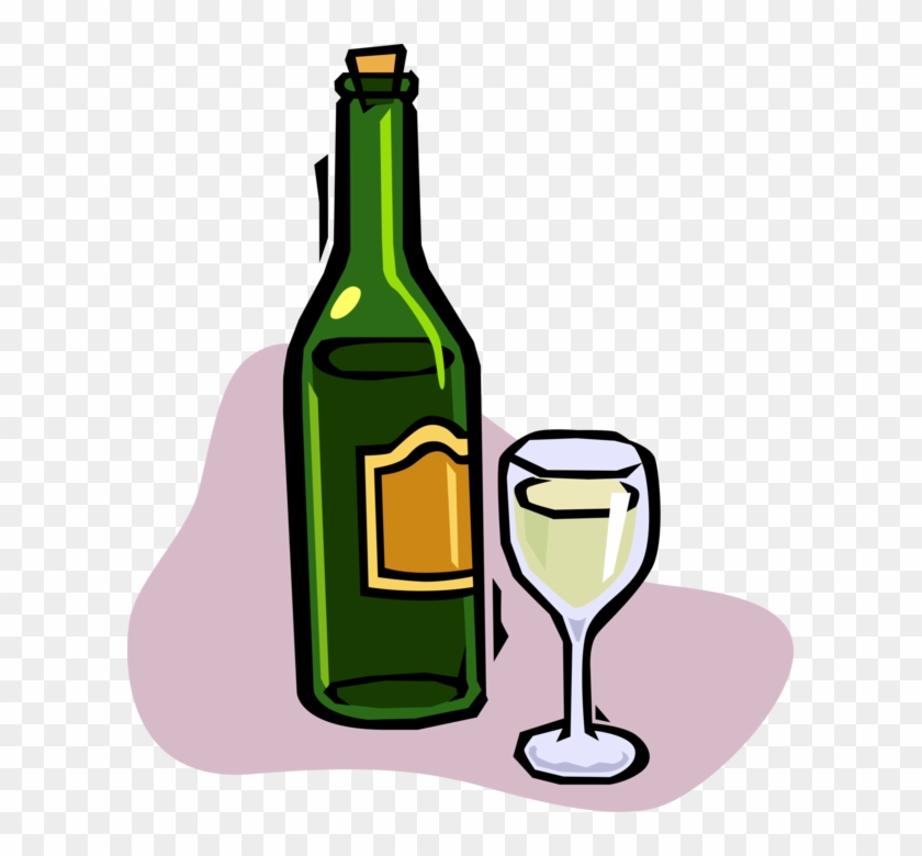 Vector Illustration Of Bottle Of White Wine With Glass - Alkohol Flasche Clipart - Png Download #4659271