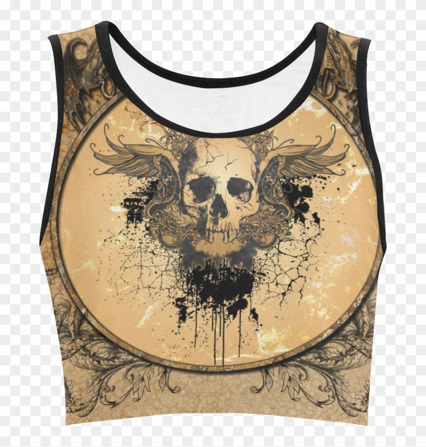 Awesome Skull With Wings And Grunge Women's Crop Top - Fashion Design Clipart #4661524