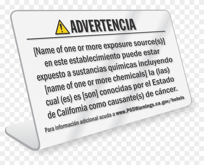 Hotel Exposure Prop 65 Sign - Spanish Sign Clipart #4661628