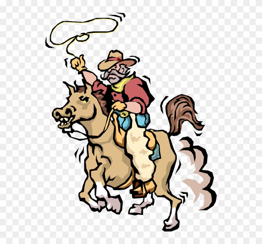Vector Illustration Of Western Cowboy On Horse With - Cowboy Clipart #4661656