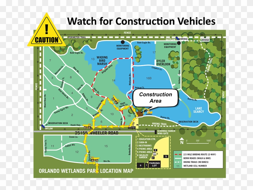 Expect To Encounter Trucks, Heavy Equipment And Pumps - Orlando Wetlands Park Map Clipart #4662337