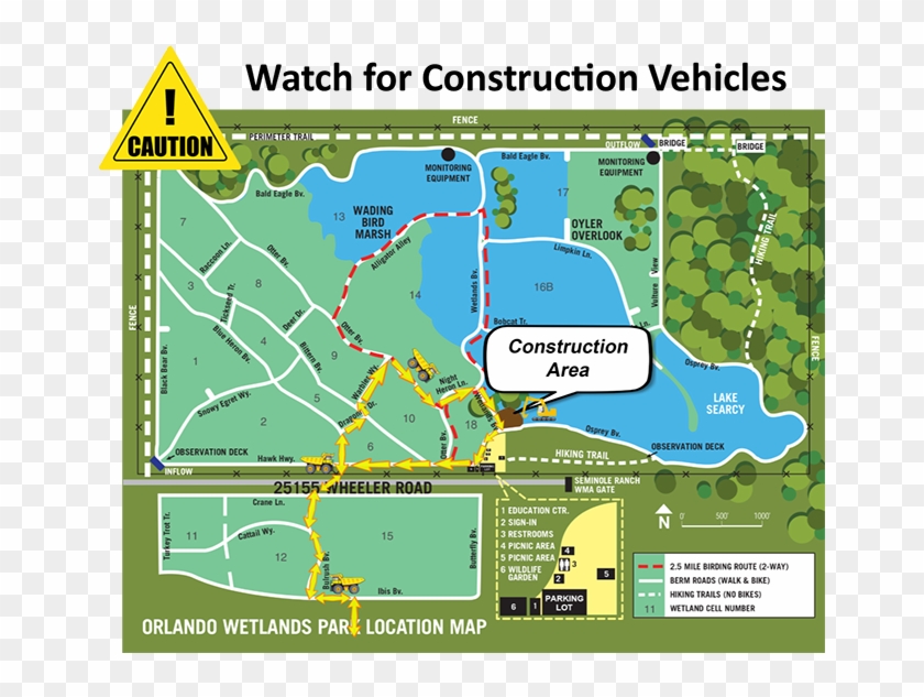 Expect To Encounter Trucks, Heavy Equipment And Pumps - Orlando Wetlands Park Map Clipart