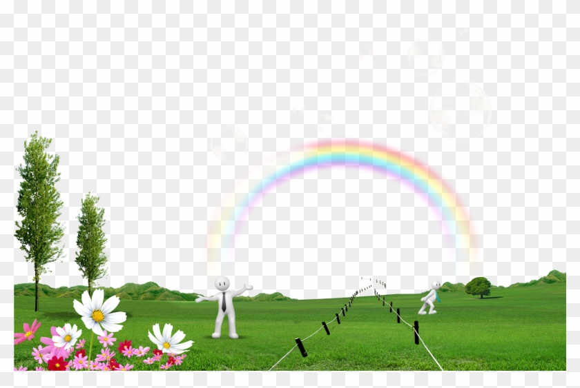 Jpg Transparent Stock Rainbow Cartoon Grass Trees Transprent - Rainbow Clipart