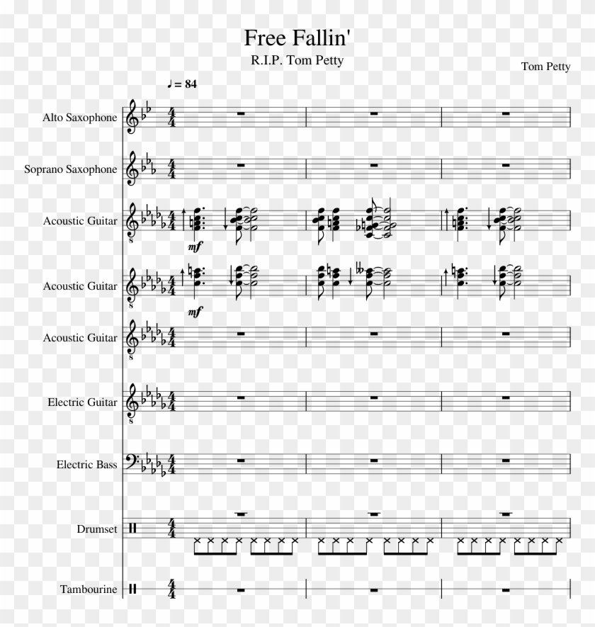 Free Fallin' Sheet Music For Alto Saxophone, Soprano - Lyrics Santa Clara Chords Clipart #4670885